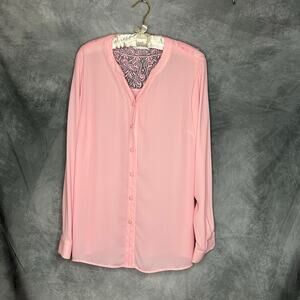 Susan Graver Top Blouse Women Small Pink Sheer Flowy Romantic Office Coquette